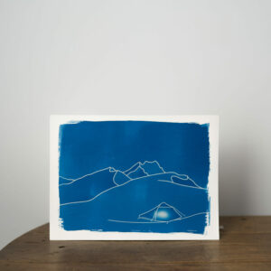 affiche cyanotype A4 encadré - montagnes et bivouac